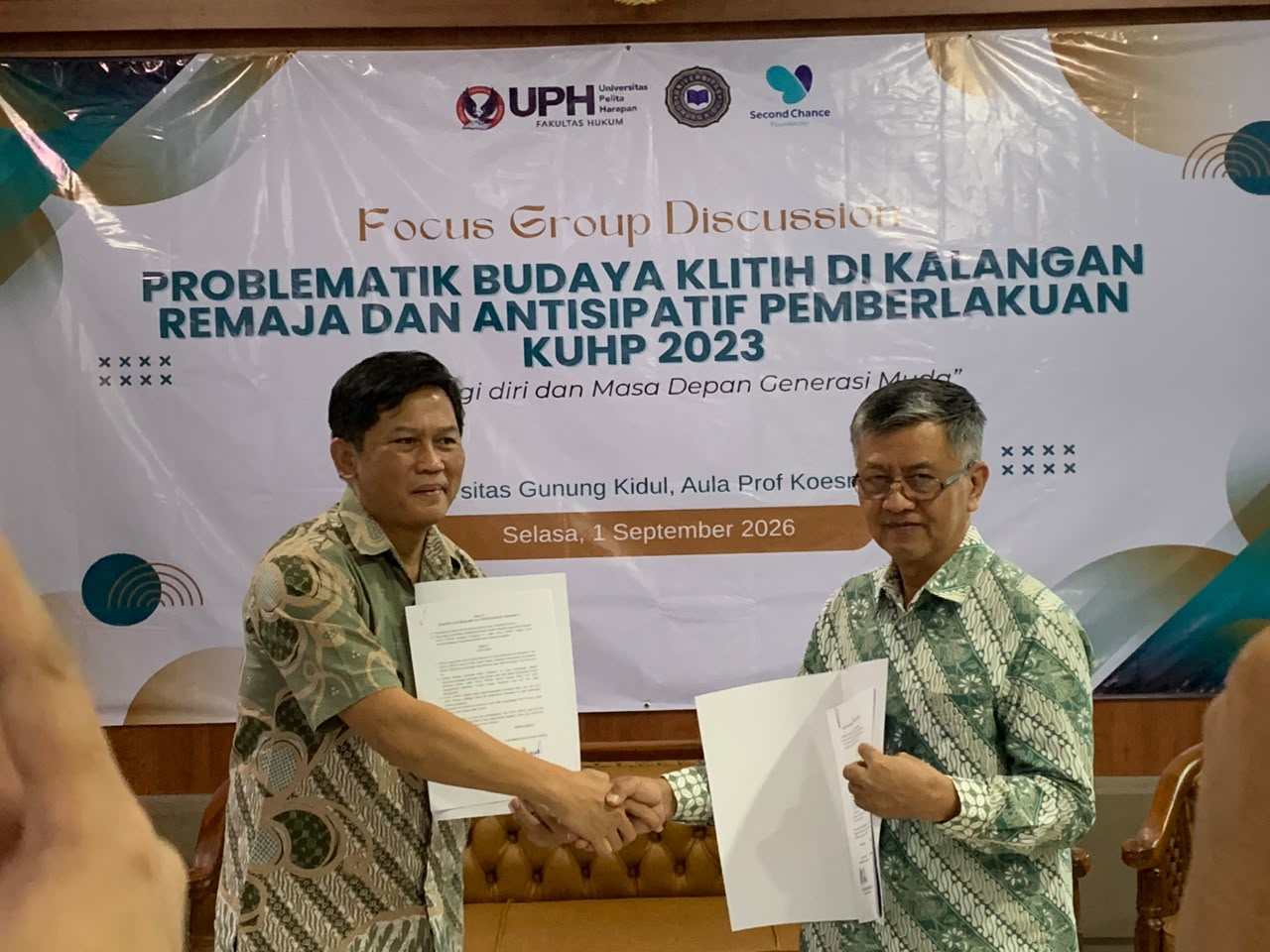 Penandatanganan Kerja Sama antara Universitas Gunung Kidul dengan Fakultas Hukum Universitas Pelita Harapan, lahirkan gagasan tentang pendisiplinan remaja khususnya mengenai kasus Klithih